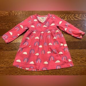 Hatley Pink Cotton Rainbow & Clouds Long Sleeve Dress Size 12-18 Months